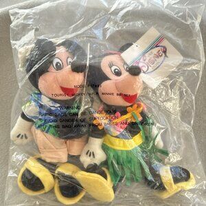 Hawaii Tourist Mickey Mouse Hula Minnie Disney Store Bean Bag 8" Plush Set of 2